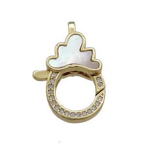 Copper Lobster Clasp Pave Shell Zircon 18K Gold Plated, approx 15-21mm