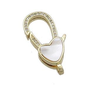 Copper Lobster Clasp Pave Shell Zircon Heart 18K Gold Plated, approx 12-26mm