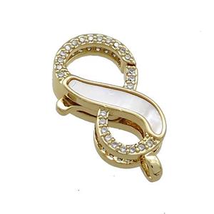 Copper Lobster Clasp Pave Shell Zircon 18K Gold Plated, approx 13-23mm