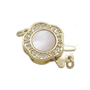 Copper Slider Clasp Pave Shell Zircon 18K Gold Plated, approx 13-18mm