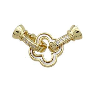 Copper Clasp Pave Shell Zircon Clover 18K Gold, approx 14mm, 6-14mm