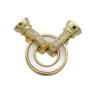 Copper Clasp Pave Shell Zircon Circle 18K Gold, approx 15mm, 6-14mm