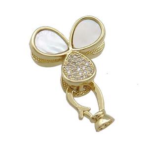 Copper Clasp Pave Shell Zircon Clover 18K Gold, approx 18mm, 5-13mm