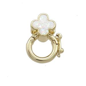 Copper Bail Pave White Fire Opal Clover 18K Gold, approx 7mm, 9mm, 3mm hole