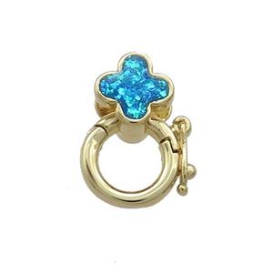 Copper Bail Pave Blue Fire Opal Clover 18K Gold, approx 7mm, 9mm, 3mm hole