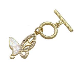 Copper Toggle Clasp Pave Fire Opal Zircon Butterfly 18K Gold, approx 11mm, 17mm, 15-16mm