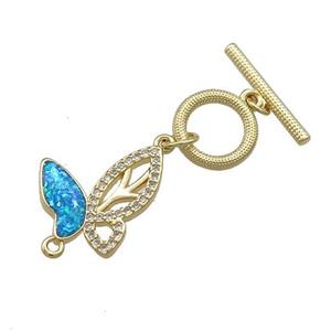 Copper Toggle Clasp Pave Fire Opal Zircon Butterfly 18K Gold, approx 11mm, 17mm, 15-16mm