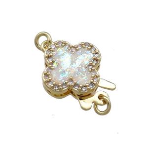 Copper Slide Clasp Pave Fire Opal Zircon Clover 18K Gold, approx 12mm
