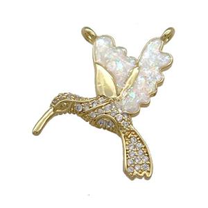 Copper Hummingbirds Charms Pendant Pave Fire Opal Zircon 2loops 18K Gold, approx 18-25mm