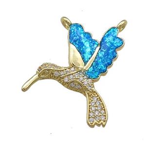 Copper Hummingbirds Charms Pendant Pave Fire Opal Zircon 2loops 18K Gold, approx 18-25mm