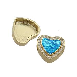 Copper Heart Beads Pave Blue Fire Opal Zircon 18K Gold, approx 13.5mm
