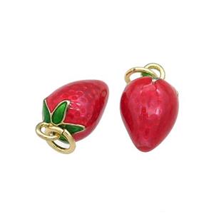 Copper Strawberry Pendant Red Painted Gold Plated, approx 7-11mm