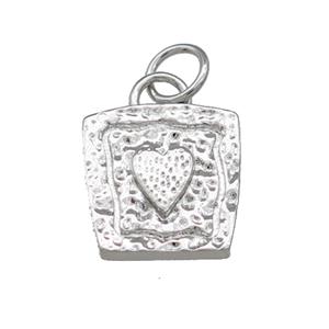 Copper Square Heart Pendant Platinum Plated, approx 11mm