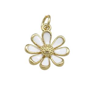 Copper Daisy Pendant Flower White Enamel Gold Plated, approx 13mm