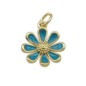 Copper Daisy Pendant Flower Teal Enamel Gold Plated, approx 13mm