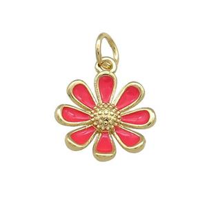 Copper Daisy Pendant Flower Red Enamel Gold Plated, approx 13mm