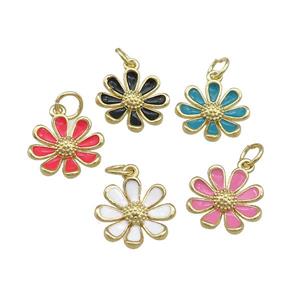 Copper Daisy Pendant Flower Enamel Gold Plated Mixed, approx 13mm