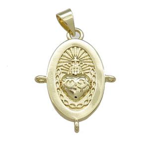 Sacred Heart Charms Religious Copper Oval Pendant Gold Plated, approx 15-20mm