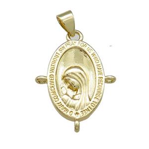 Virgin Mary Charms Copper Medal Pendant Oval Gold Plated, approx 15-20mm