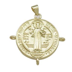 Copper Jesus Pendant Religious Medal Charms Circle Gold Plated, approx 23mm