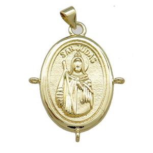 Saint Jude Charms Copper Mdeal Pendant Religious Oval Gold Plated, approx 20-27mm
