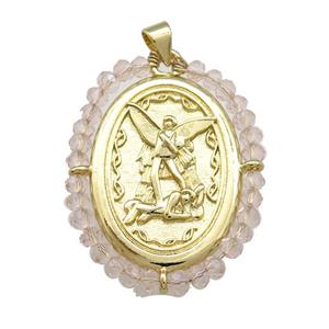 Fairy Charms Copper Oval Pendant With Crystal Glass Wire Wrapped Gold Plated, approx 27-35mm