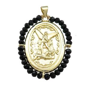 Fairy Charms Copper Oval Pendant With Black Crystal Glass Wire Wrapped Gold Plated, approx 27-35mm