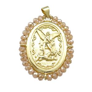 Fairy Charms Copper Oval Pendant With Champagne Crystal Glass Wire Wrapped Gold Plated, approx 27-35mm