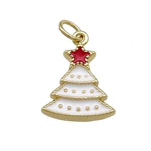 Christmas Tree Charms Copper Pendant White Enamel Gold Plated, approx 12-14mm