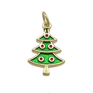 Christmas Tree Charms Copper Pendant Green Painted Gold Plated, approx 11-15mm