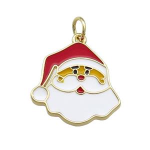 Christmas Santa Claus Charms Copper Pendant Red White Enamel Gold Plated, approx 16-17mm