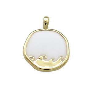 Copper Circle Pendant Surf White Enamel Gold Plated, approx 14mm