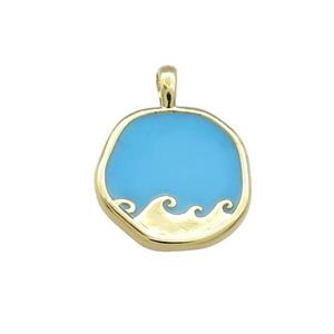 Copper Circle Pendant Surf Blue Enamel Gold Plated, approx 14mm
