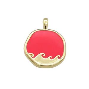 Copper Circle Pendant Surf Red Enamel Gold Plated, approx 14mm