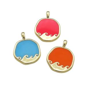 Copper Circle Pendant Surf Enamel Gold Plated Mixed, approx 14mm