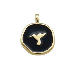 Copper Circle Pendant Hummerbirds Black Enamel Gold Plated, approx 14mm