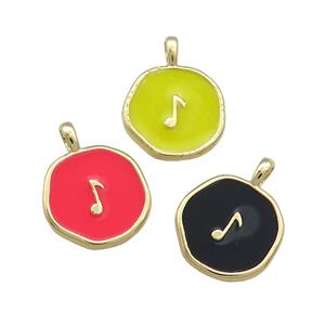 Copper Circle Pendant Musical Note Symbols Enamel Gold Plated Mixed, approx 14mm