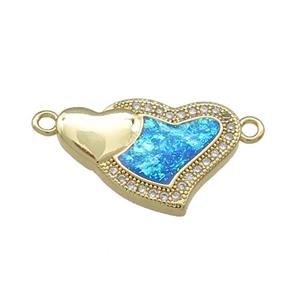 Copper Heart Connector Pave Blue Fire Opal Zircon 18K Gold Plated, approx 14-20mm