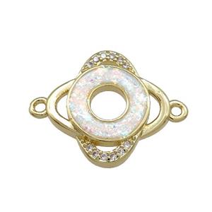 Copper Clover Connector Pave White Fire Opal Zircon Circle 18K Gold Plated, approx 17mm