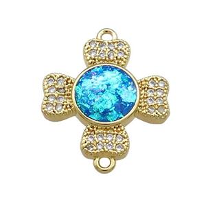 Copper Cross Connector Pave Blue Fire Opal Zircon 18K Gold Plated, approx 17mm