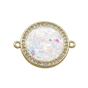 Copper Circle Connector Pave White Fire Opal Zircon 18K Gold Plated, approx 17mm