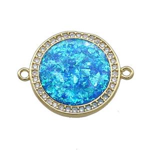 Copper Circle Connector Pave Blue Fire Opal Zircon 18K Gold Plated, approx 17mm