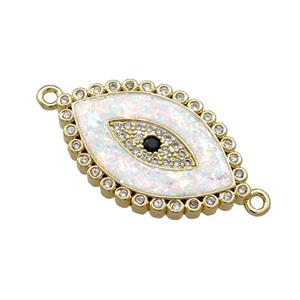 Evil Eye Charms Copper Connector Pave White Fire Opal 18K Gold Plated, approx 15-24mm