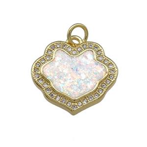 Copper Flower Pendant Pave White Fire Opal Zircon 18K Gold Plated, approx 16-18mm