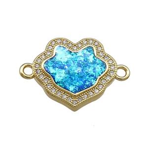 Copper Flower Connector Pave Blue Fire Opal Zircon 18K Gold Plated, approx 16-18mm