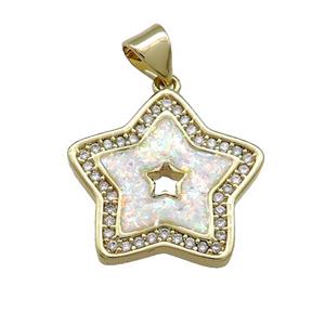 Copper Star Pendant Pave White Fire Opal Zircon 18K Gold Plated, approx 19mm