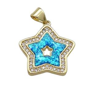 Copper Star Pendant Pave Blue Fire Opal Zircon 18K Gold Plated, approx 19mm