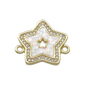 Copper Star Connector Pave White Fire Opal Zircon 18K Gold Plated, approx 19mm