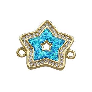 Copper Star Connector Pave Blue Fire Opal Zircon 18K Gold Plated, approx 19mm