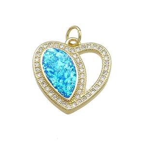 Copper Heart Pendant Pave Blue Fire Opal Zircon 18K Gold Plated, approx 18mm